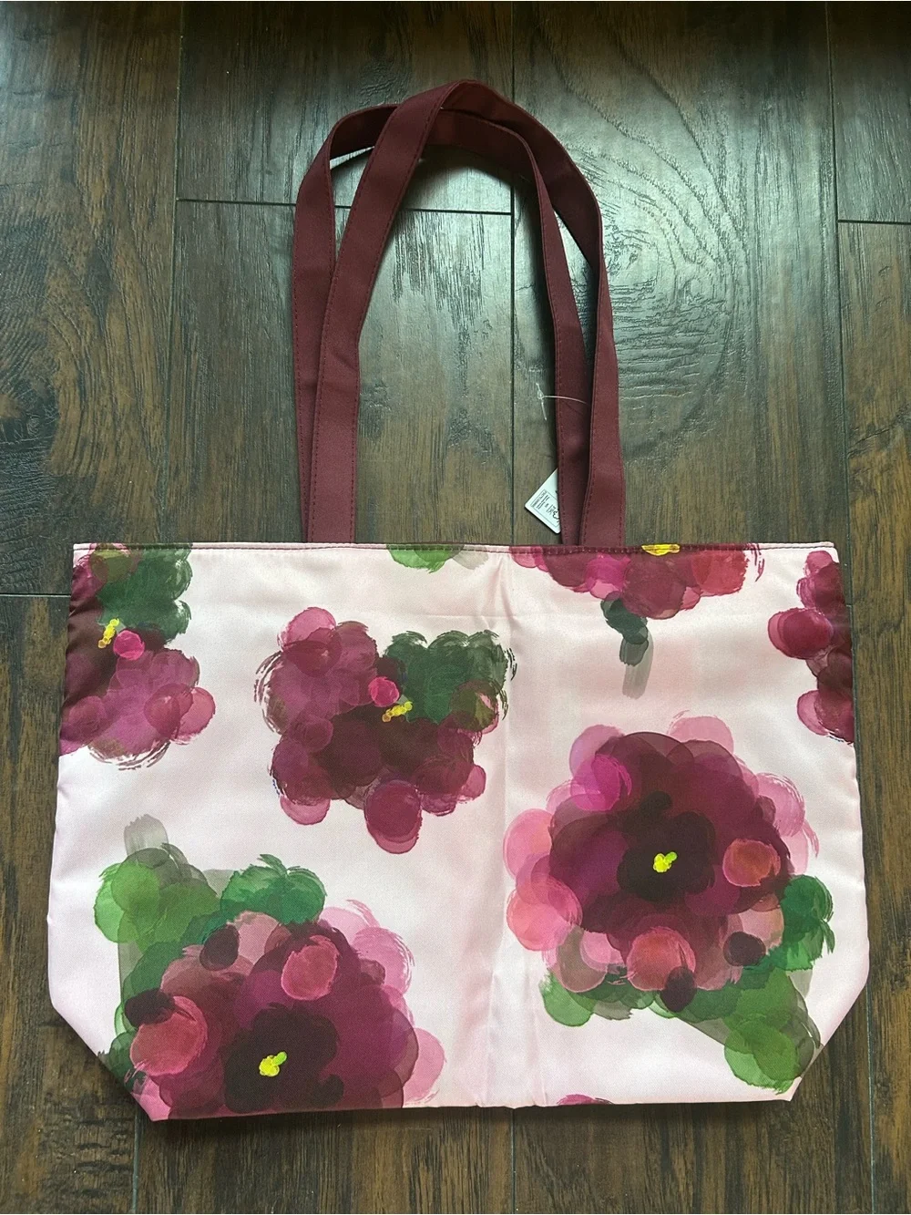 Clinique, Burgundy Floral Tote